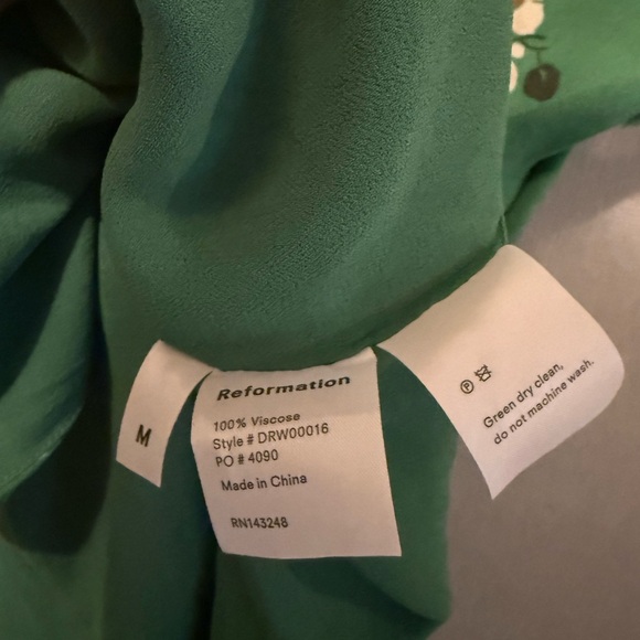 REFORMATION Lola Dress Floral Ruffle Mini V-Neck Wrap Short Sleeve Green M - Picture 8 of 8